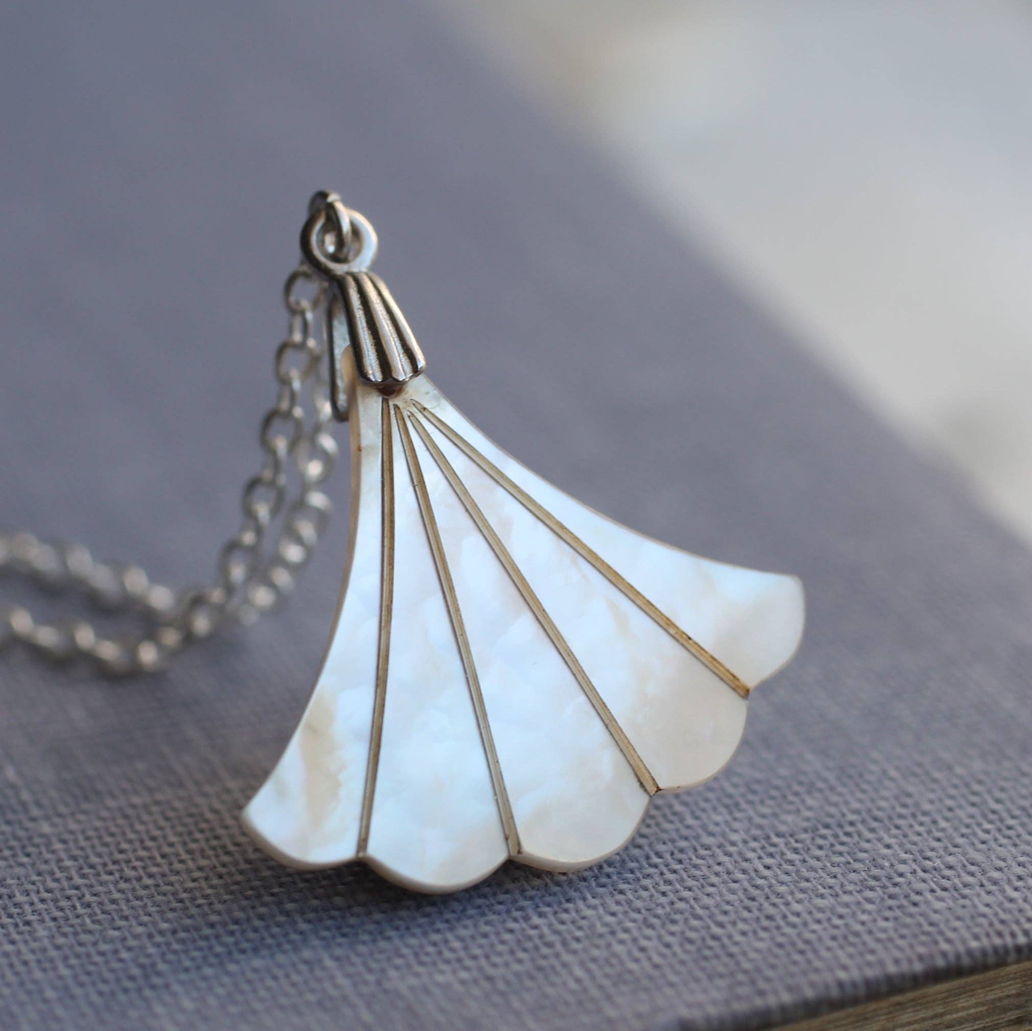Mother Of Pearl Art Deco Fan Necklace - Out of the Blue