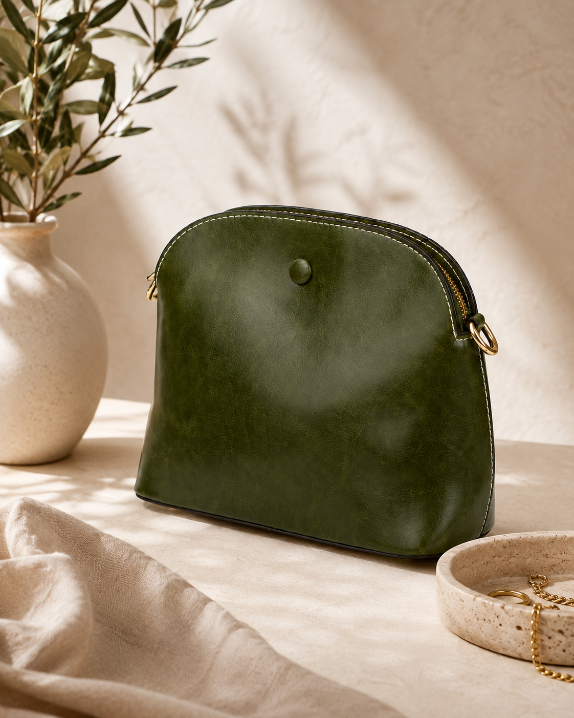 Curved Leather Crossbody Bag