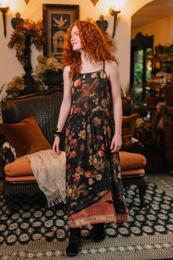 Heart of Gold Bohéme Long Maxi Slip Dress w/ Sacred Heart - Out of the Blue