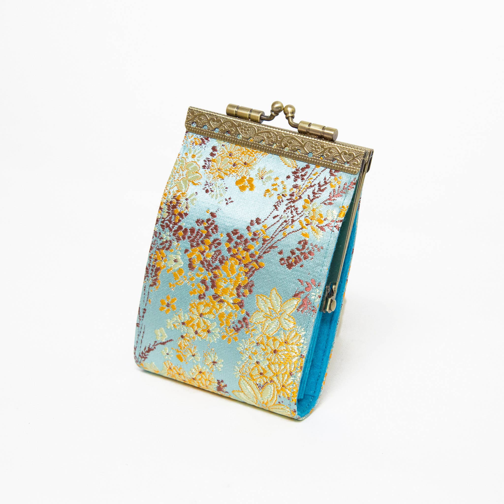 Brocade Small Floral Pattern Card Holder with RFID: Silver Gray - Out of the Blue