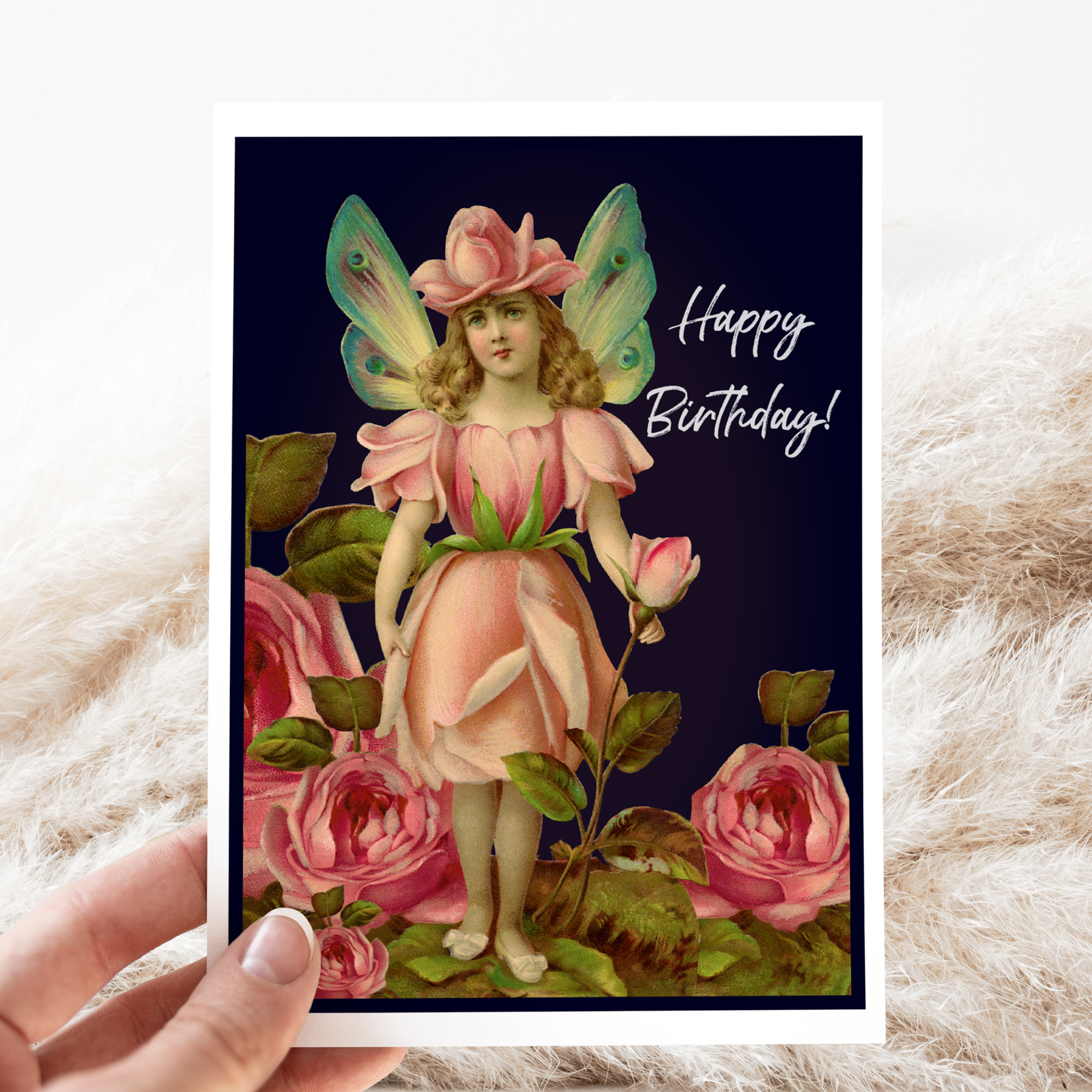 Birthday Card. Rose Fairy Girl. Vintage Style. - Out of the Blue