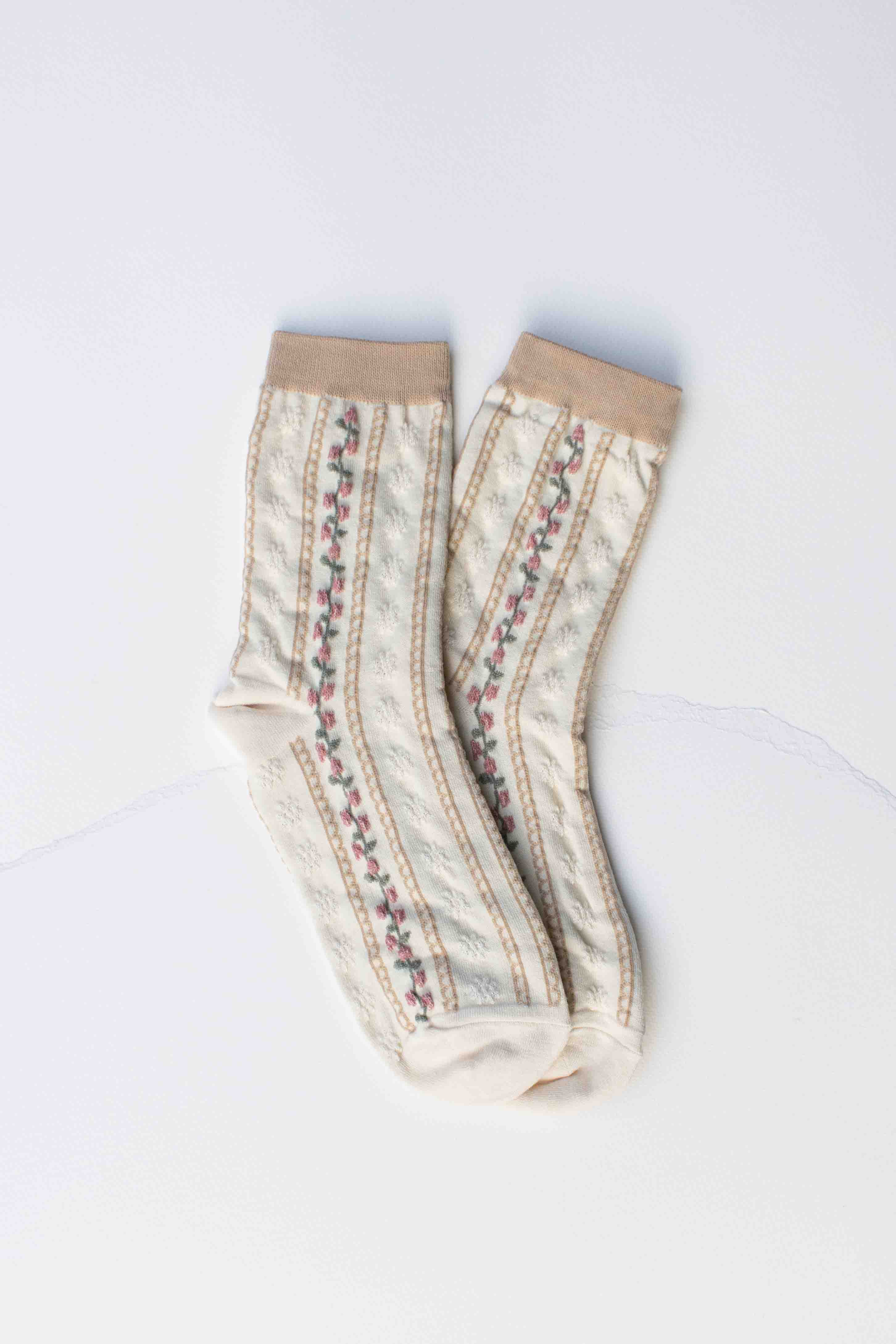 Vintage Stripe Floral Cotton Blend Socks - Out of the Blue
