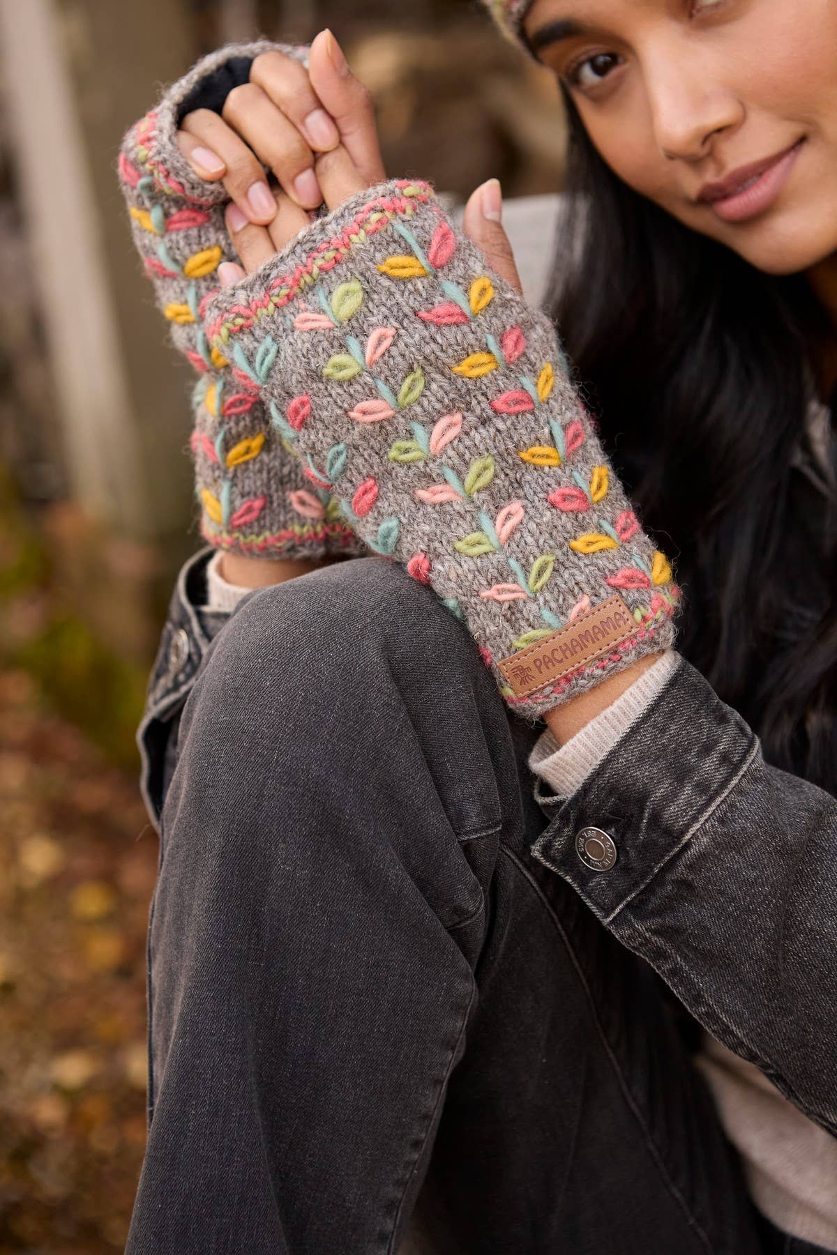 Embroidered Leaf Handwarmers