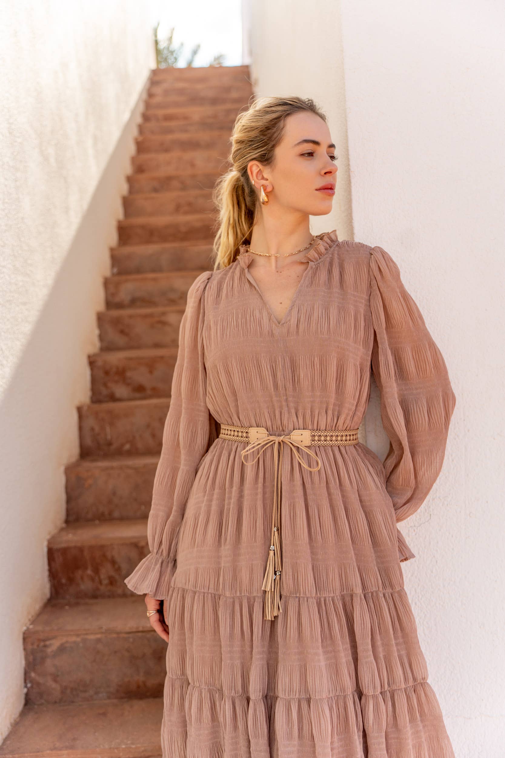 Simone Ruched Long Dress - 81032 - Out of the Blue