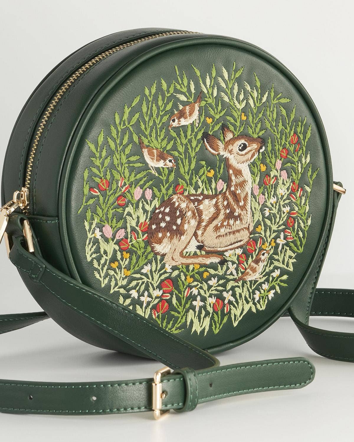 Chloe Fawn Embroidered Circle Bag Green - Out of the Blue