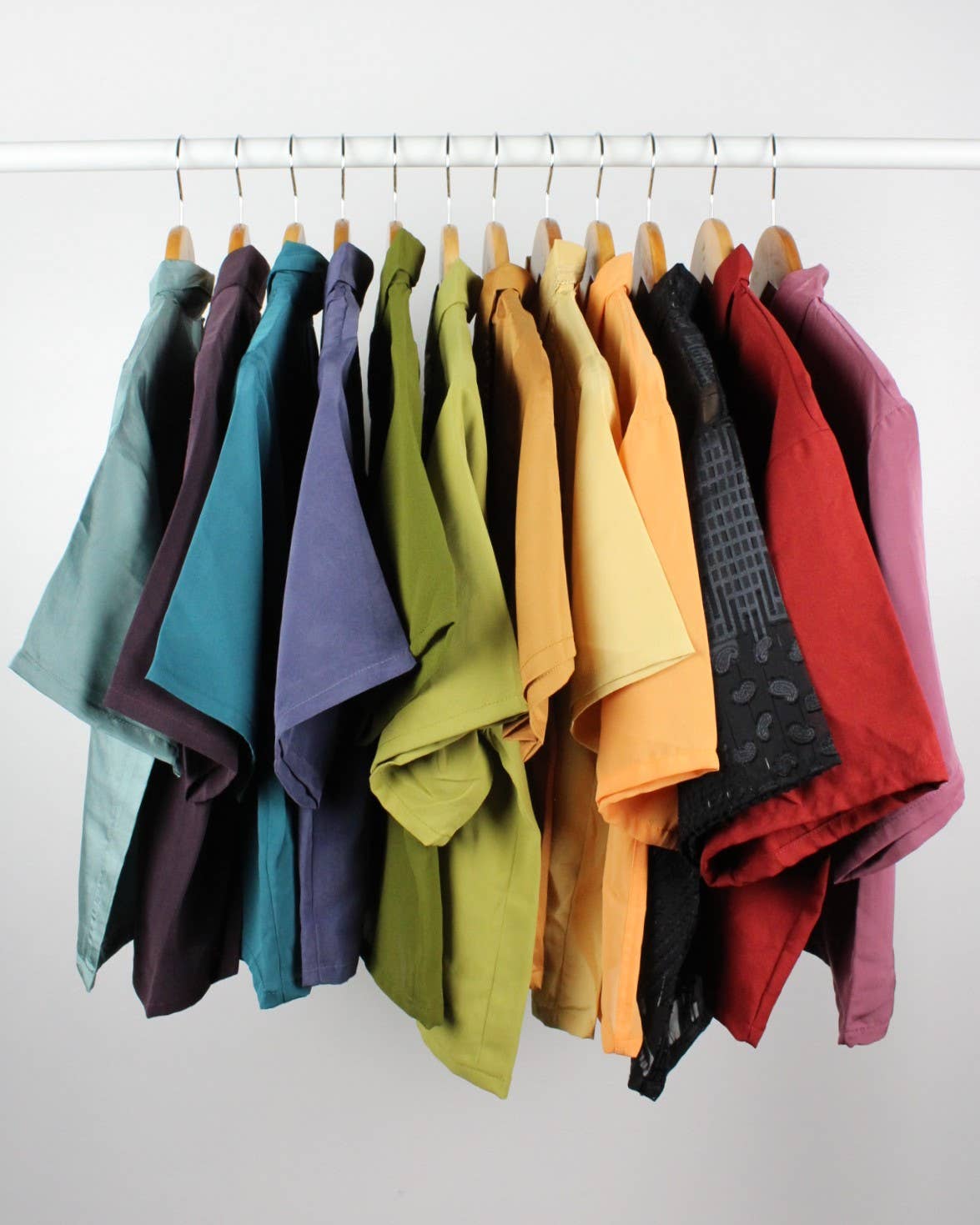 Reworked Vintage Short-Sleeve Button Up Blouse in SOLID COLORS - Cropped - Out of the Blue