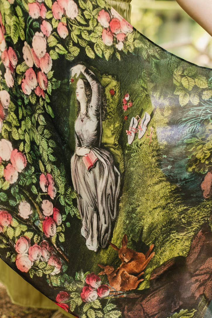 The Daydreamer Scarf w/ Sleeping Beauty, Florals & Rabbits - Out of the Blue