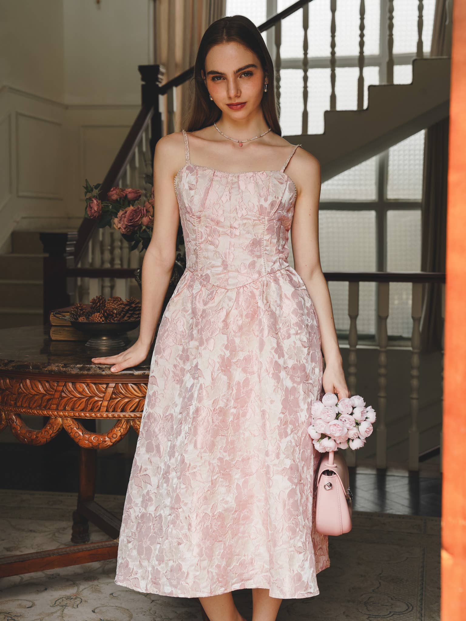 Pearl Embroidered Midi Dress