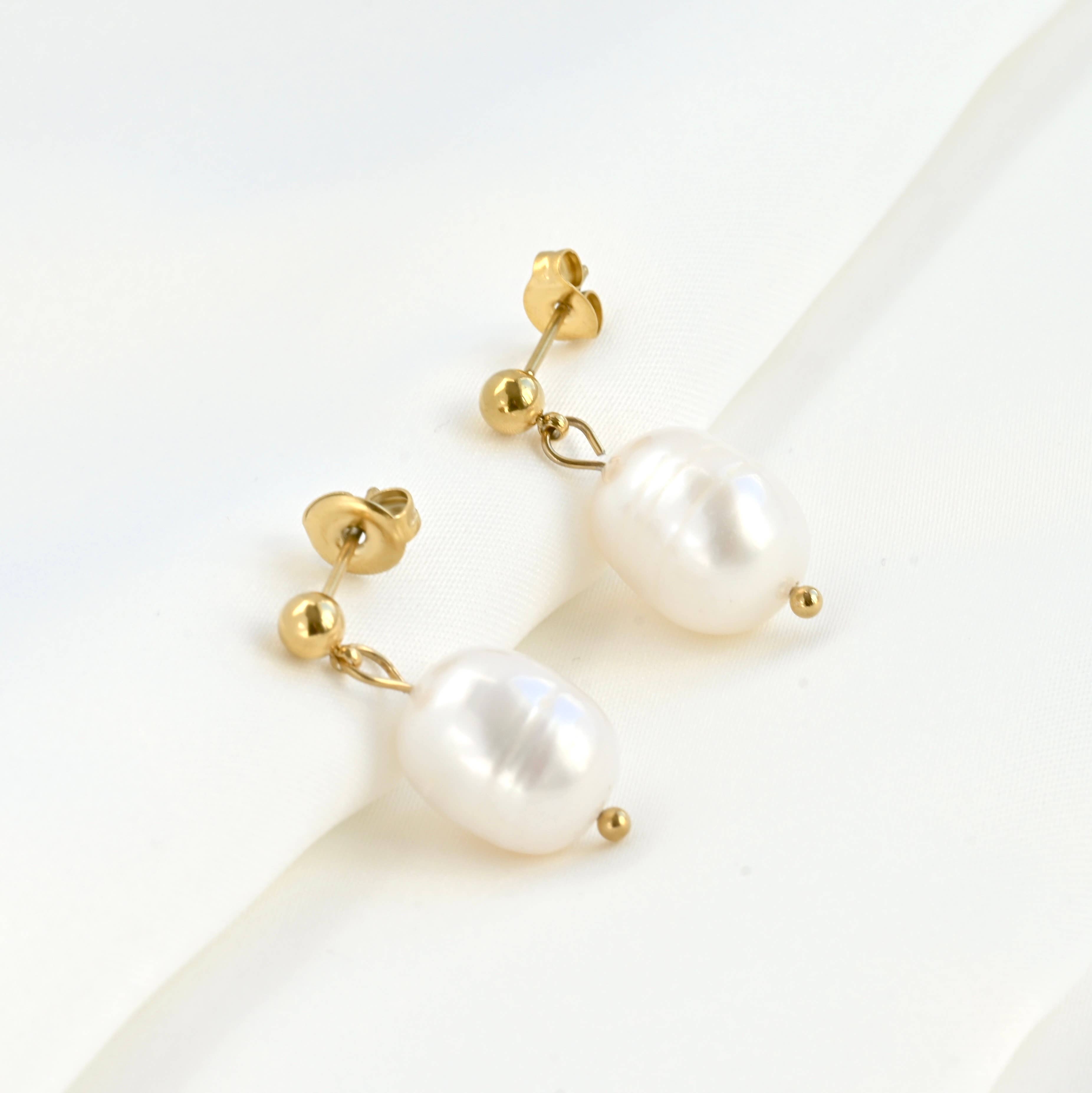 Dainty Pearl Drop Charm Hoop Earrings - Out of the Blue