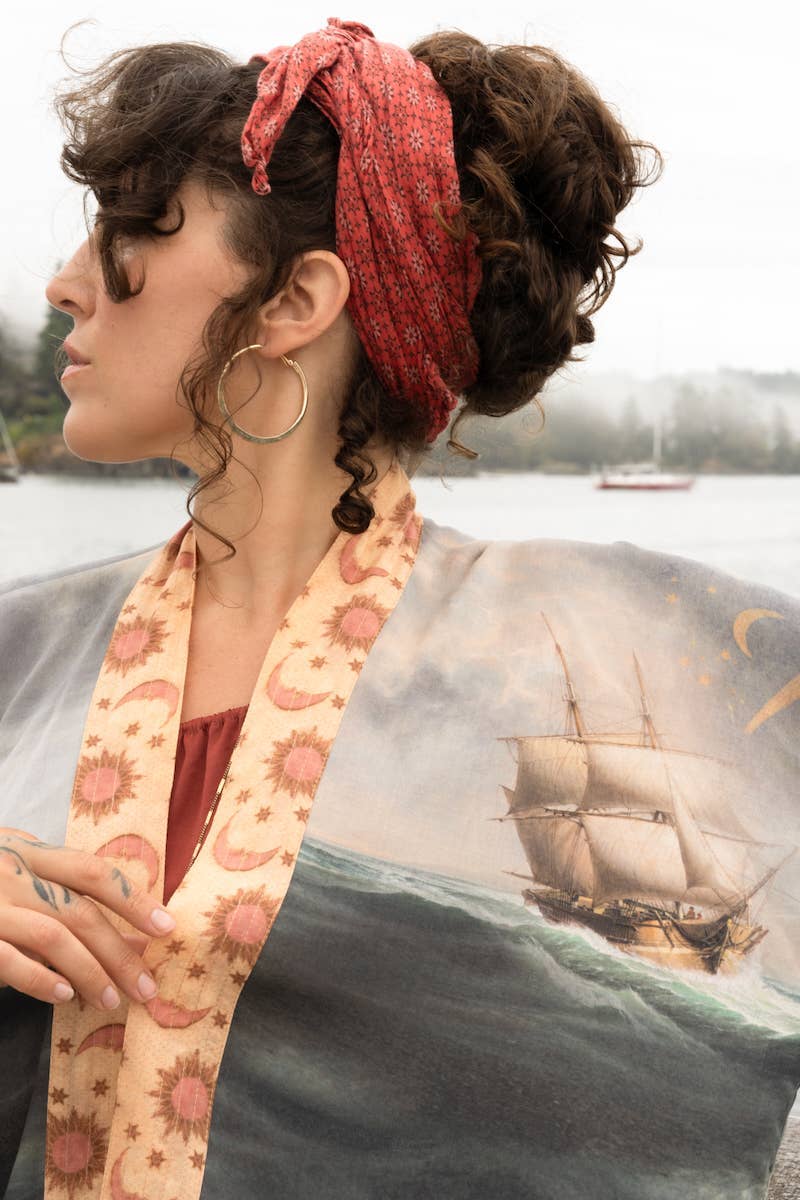 Hold Fast Pixie Duster Cropped Kimono w/ Boat, Rainbow - Out of the Blue