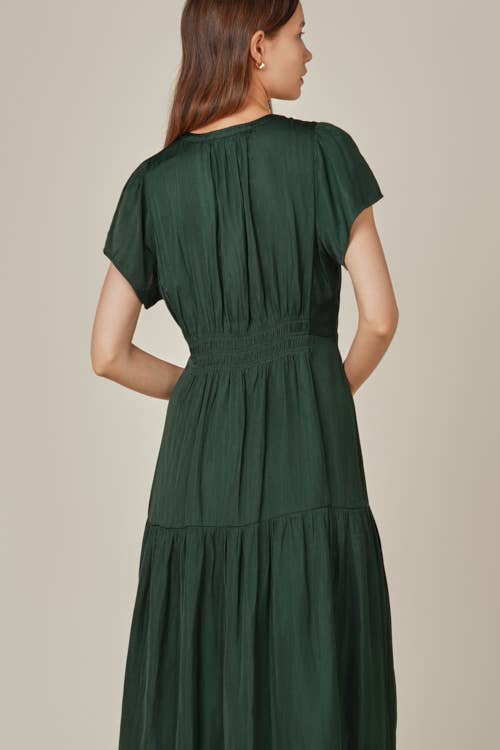 RUFFLE SATIN MIDI DRESS - Out of the Blue
