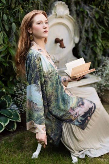 The Mythmaker Matinée Duster Kimono w/ landscape & unicorn - Out of the Blue