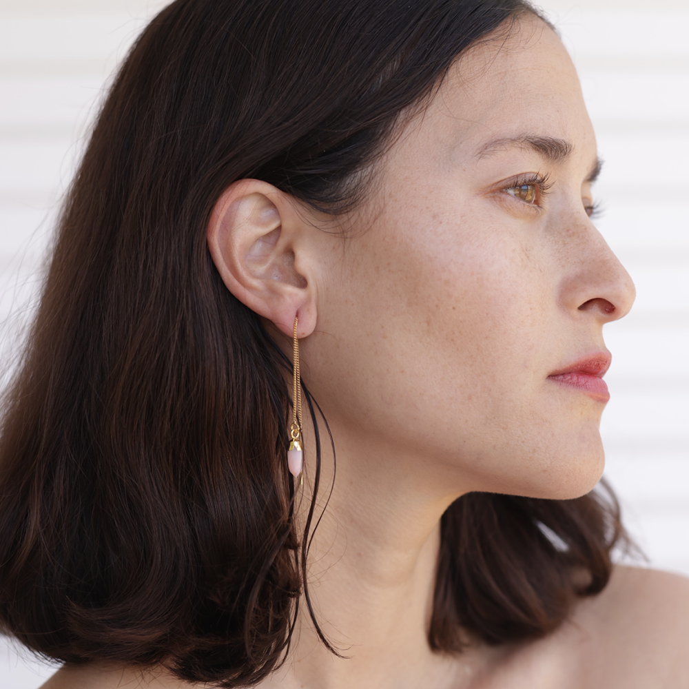 Gemstone Spike Threader Earrings: Rose Quartz - Out of the Blue