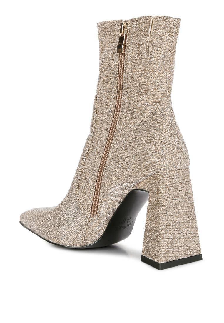 Hustlers Shimmer Block Heeled Ankle Boots: 10US / GOLD - Out of the Blue