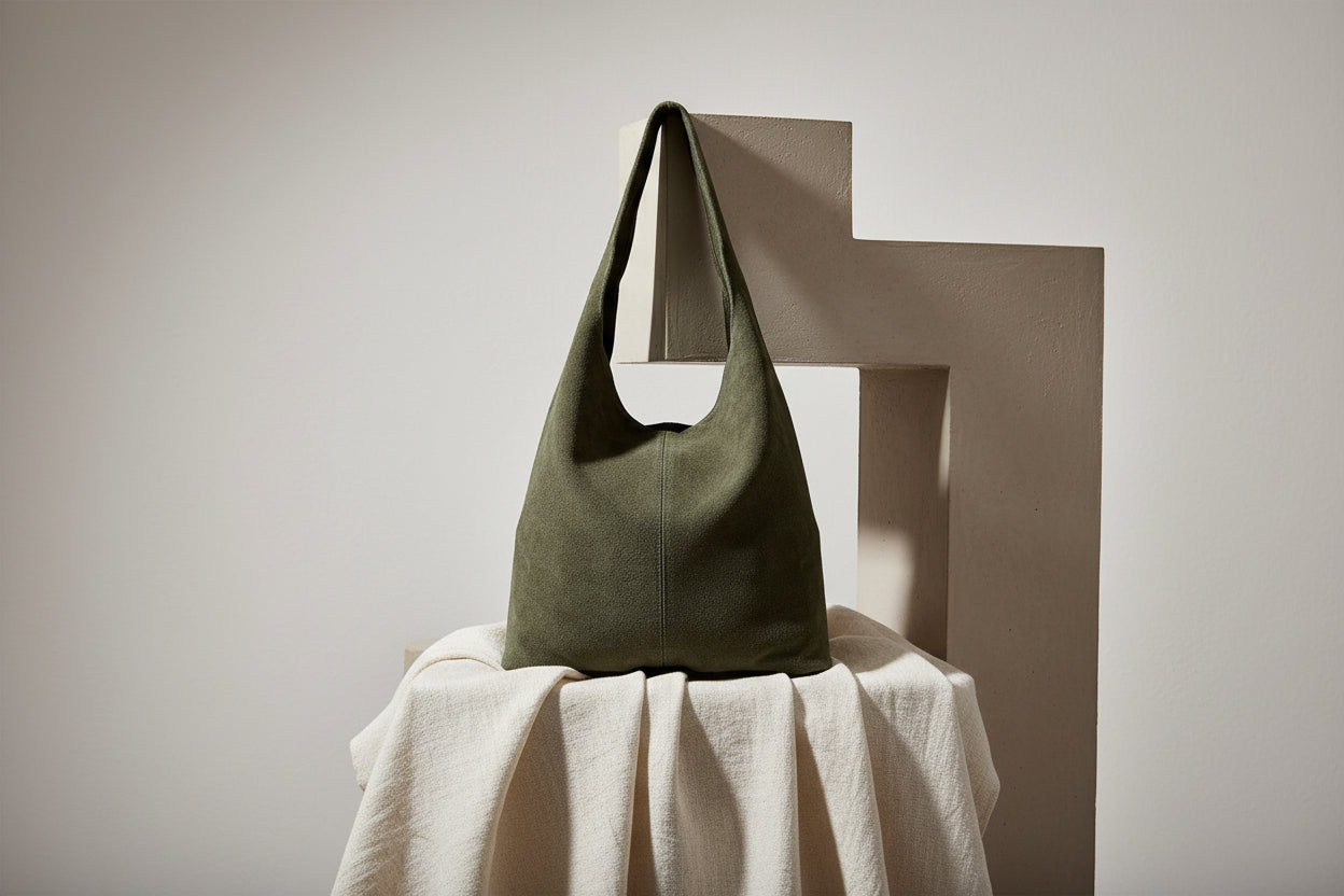 Green shoulder bag on a white background