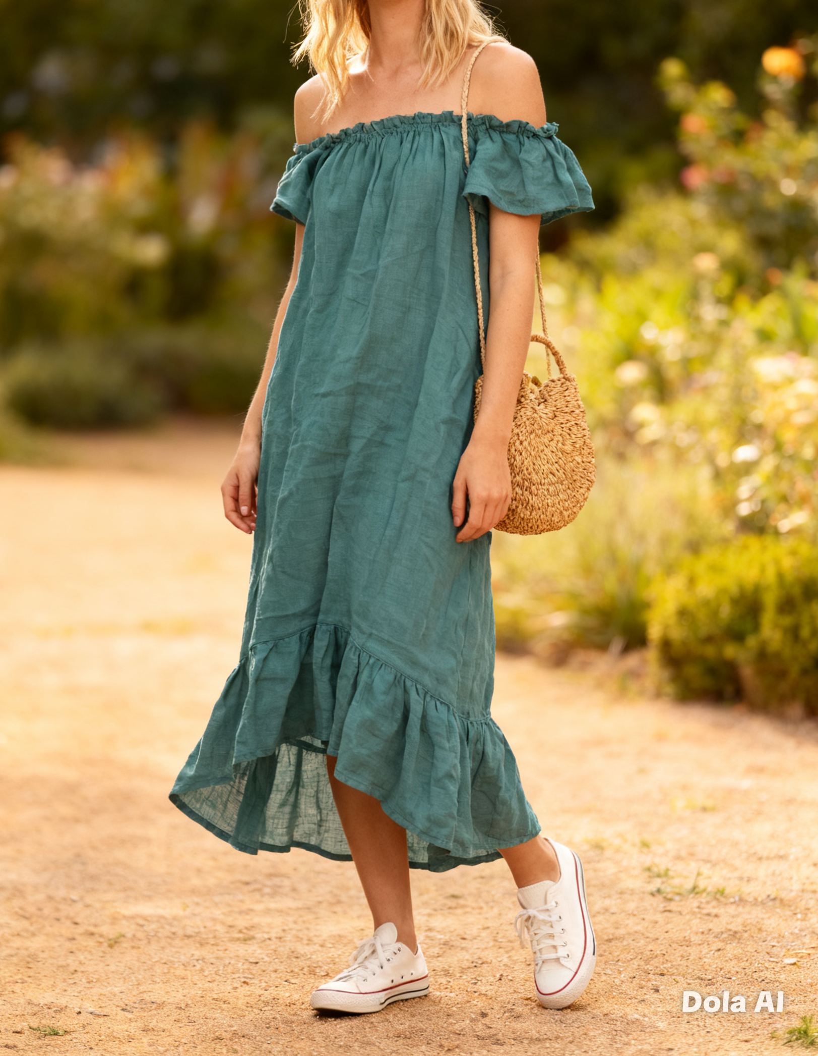 100% Linen Dress REF. 3429: Vert Canard - Out of the Blue