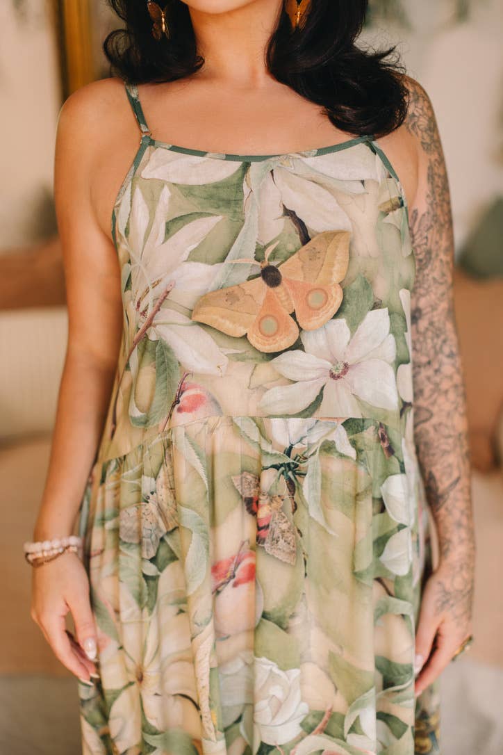 Fleur De Soleil Bohéme Maxi Slip Dress w Florals & Butterfly - Out of the Blue
