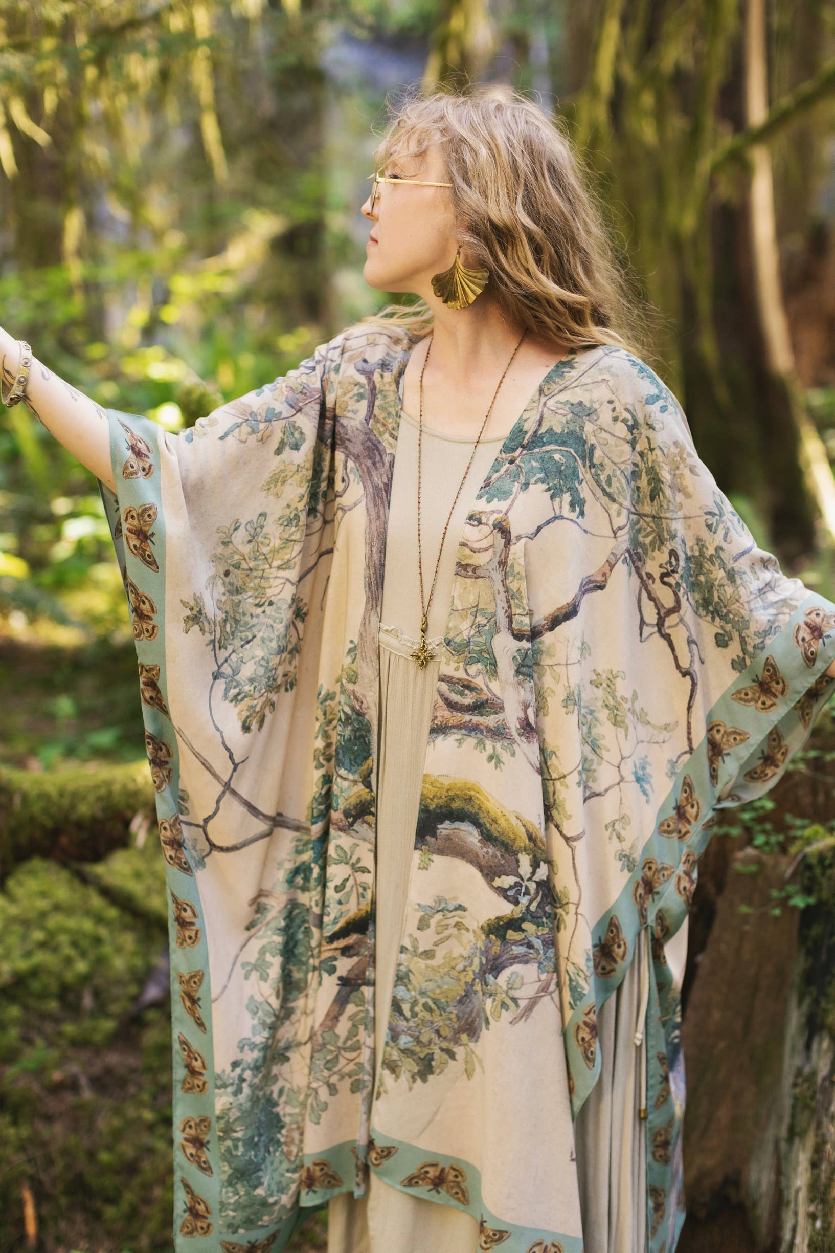 Earth & Sky Bohemian Goddess Starduster Kimono w/Trees - Out of the Blue