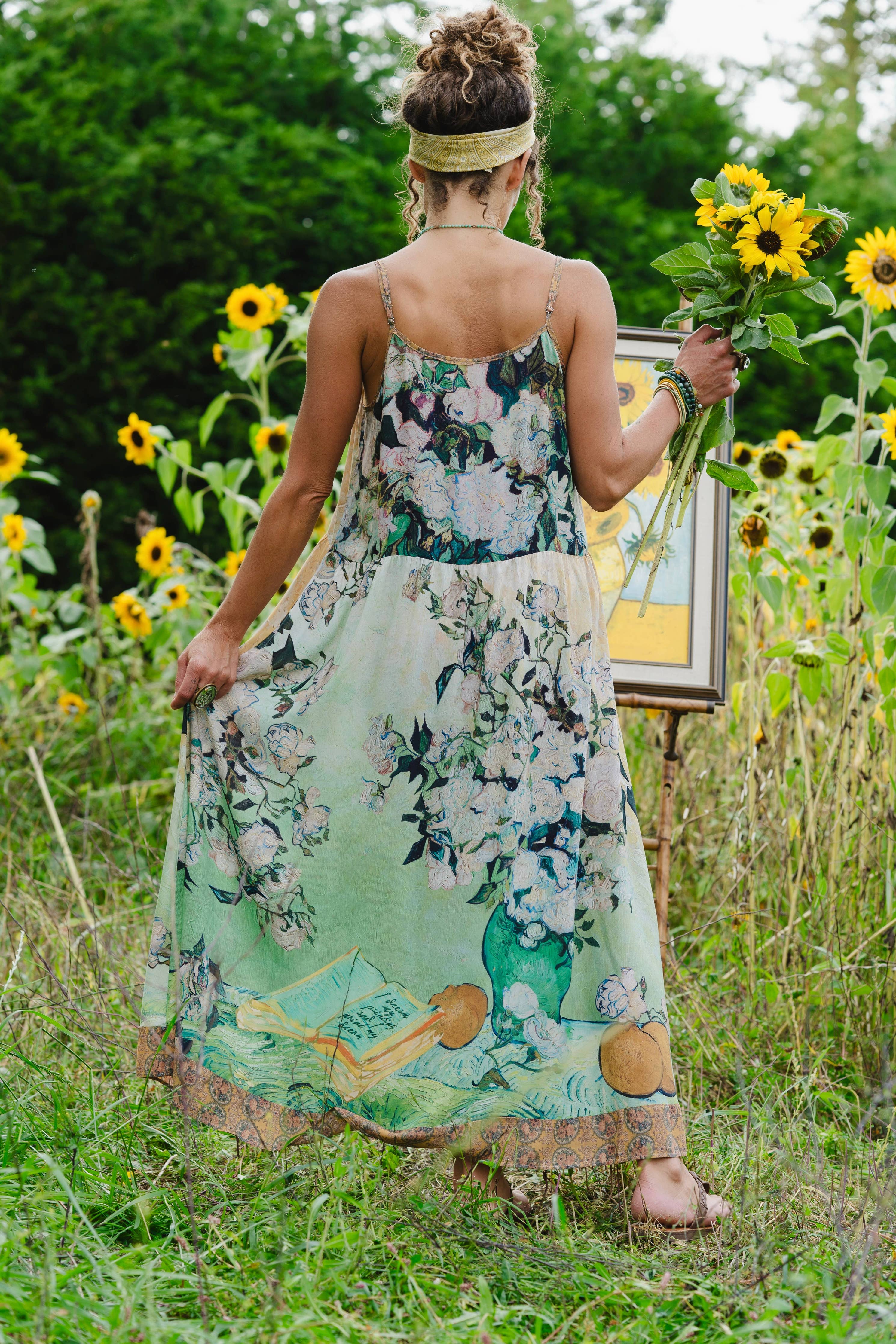 I Paint My Dream Van Gogh Bohéme Long Maxi Slip Dress - Out of the Blue