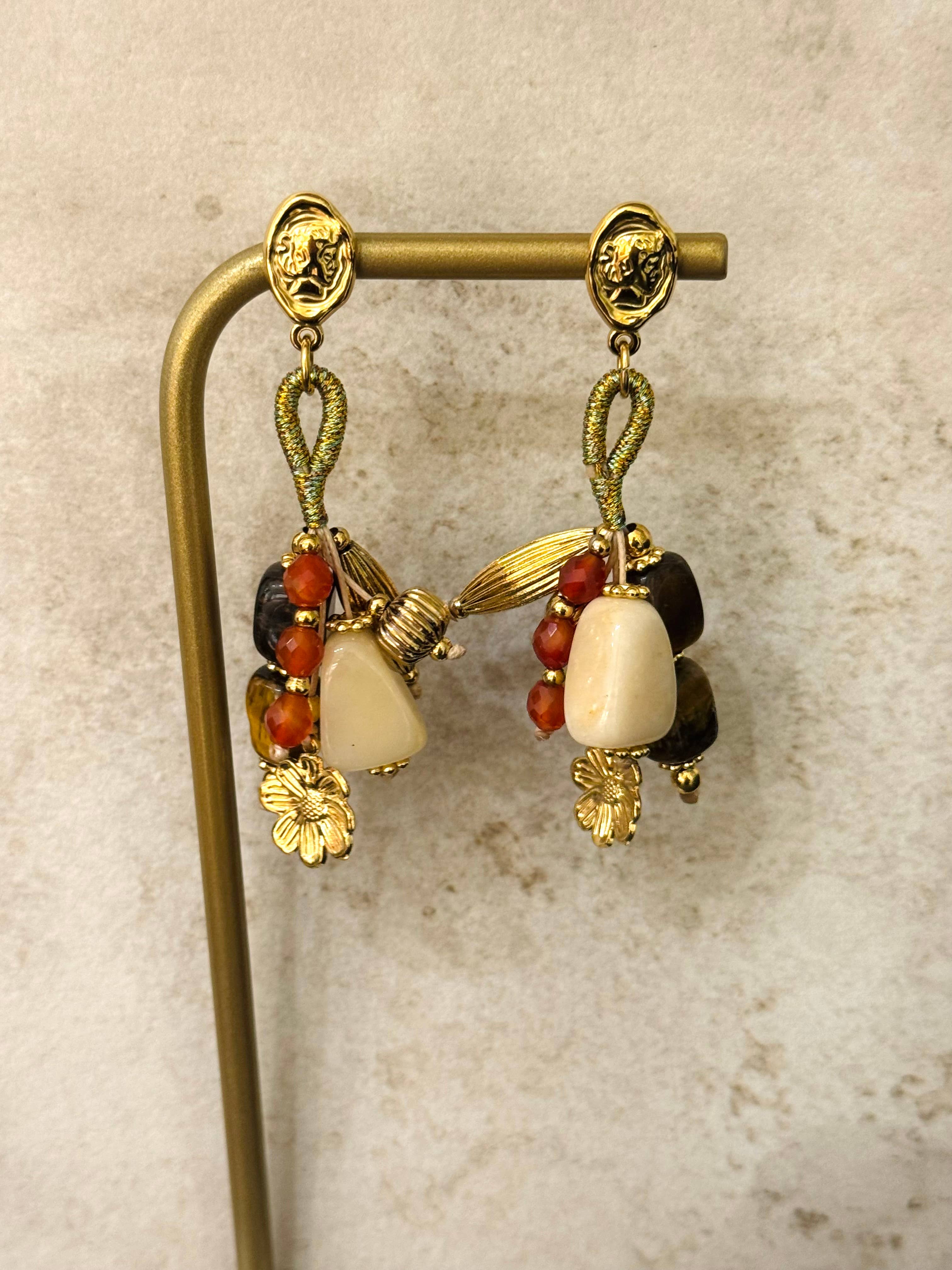 Kana Bohem Dangle Earrings w Mineral Stones - Out of the Blue