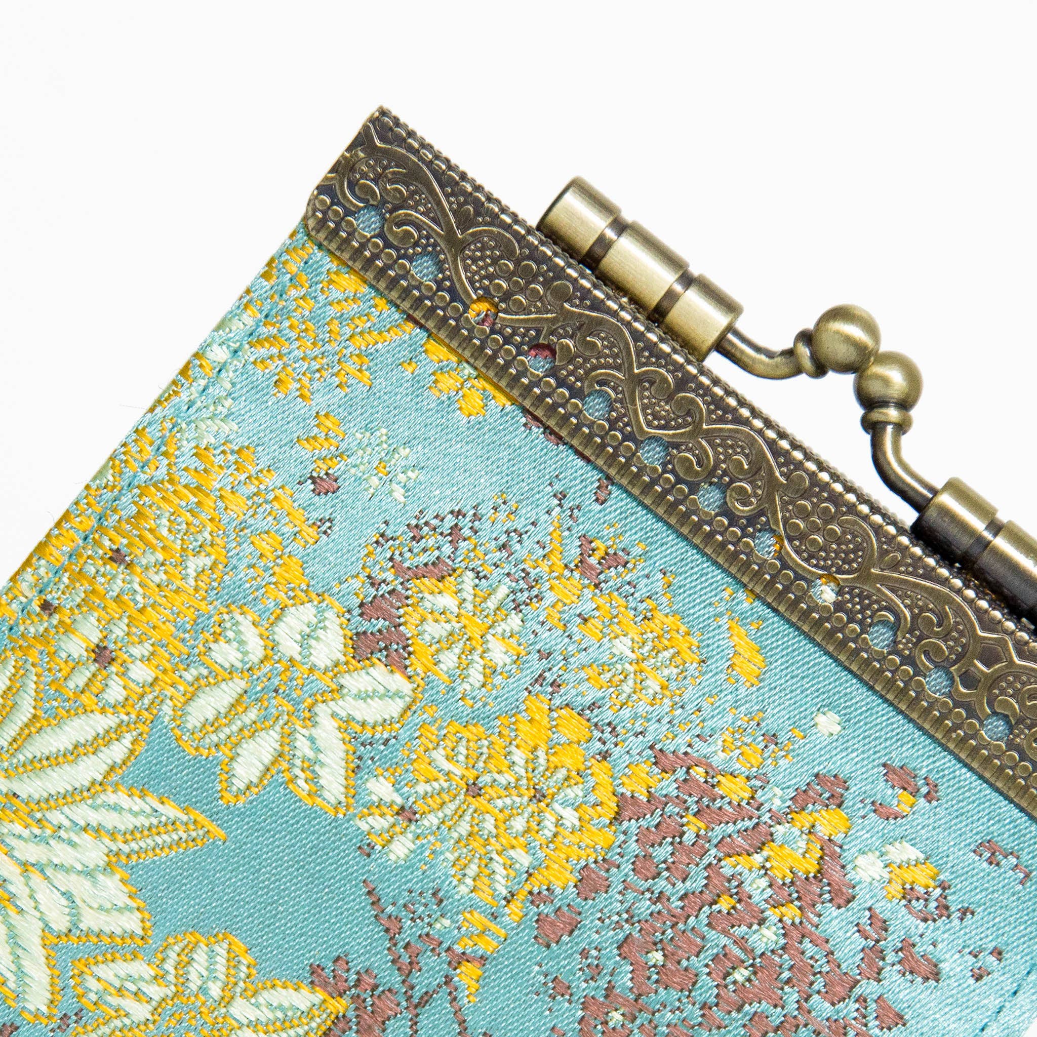 Brocade Small Floral Pattern Card Holder with RFID: Silver Gray - Out of the Blue