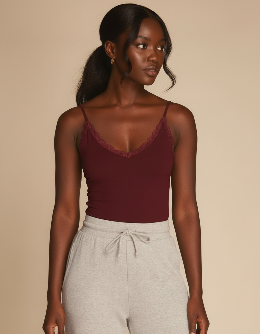 Bamboo Lace Trim Tank - Out of the Blue