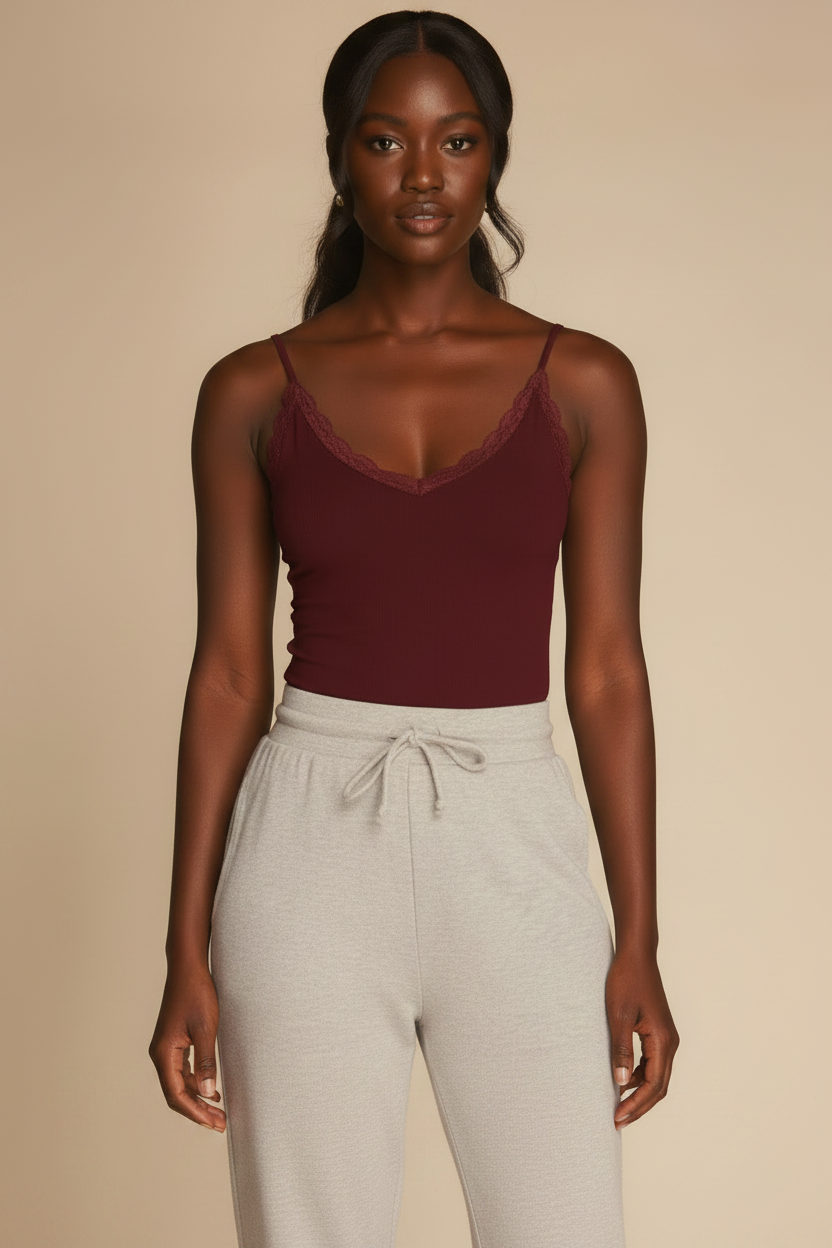 Bamboo Lace Trim Tank - Out of the Blue