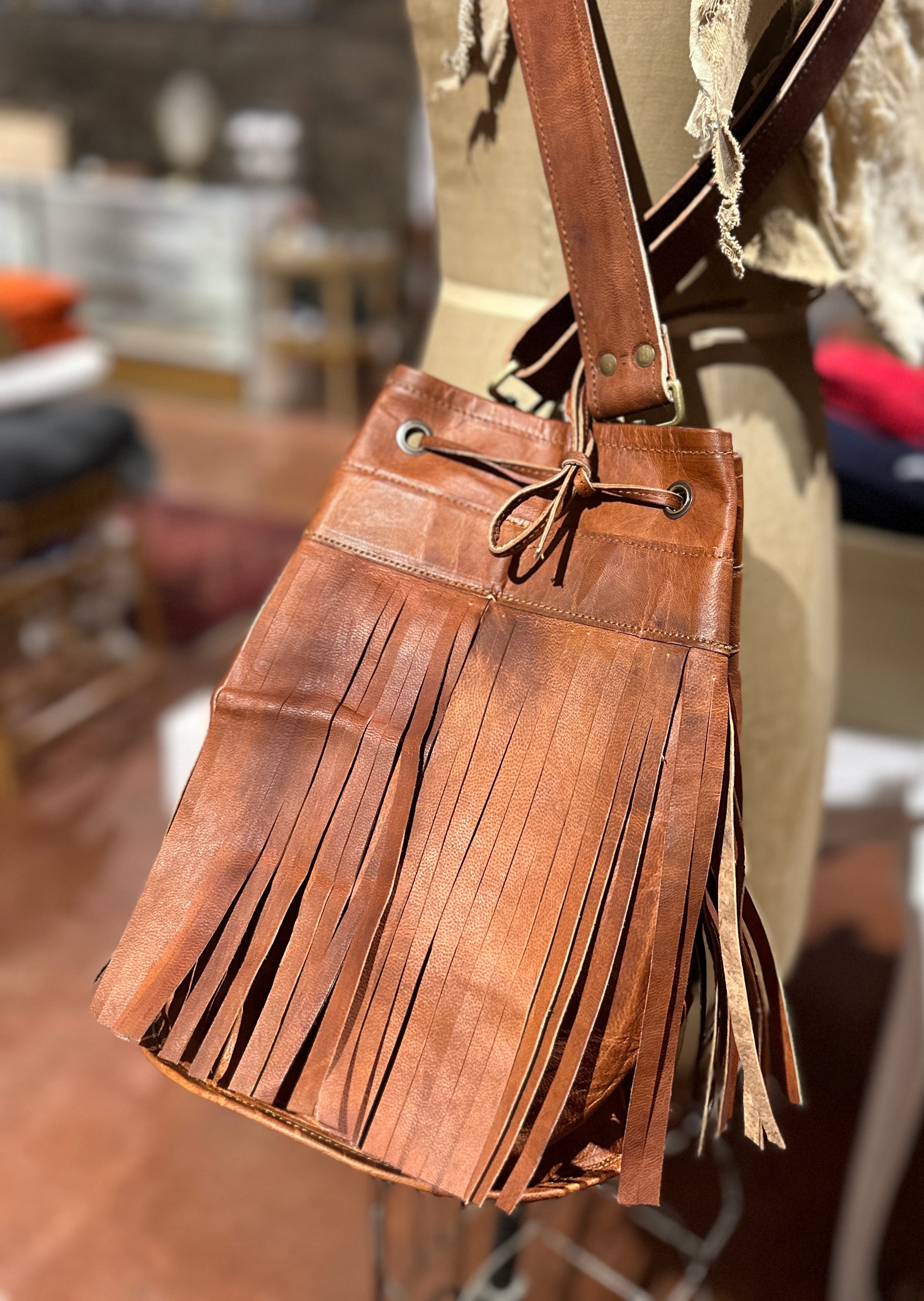 Fringe Bucket Bag - Out of the Blue
