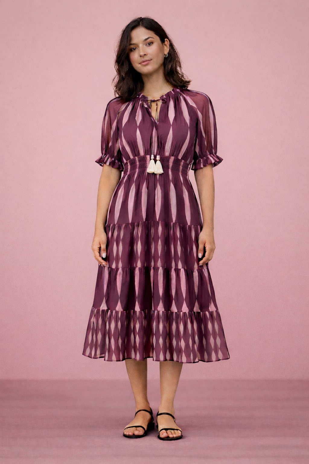 Short Sleeve Pattern Maxi Dress - Out of the Blue