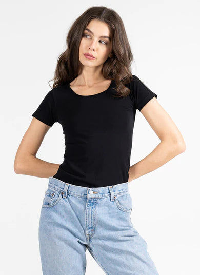 Bamboo Short Sleeve Scoop Neck Top - Out of the Blue