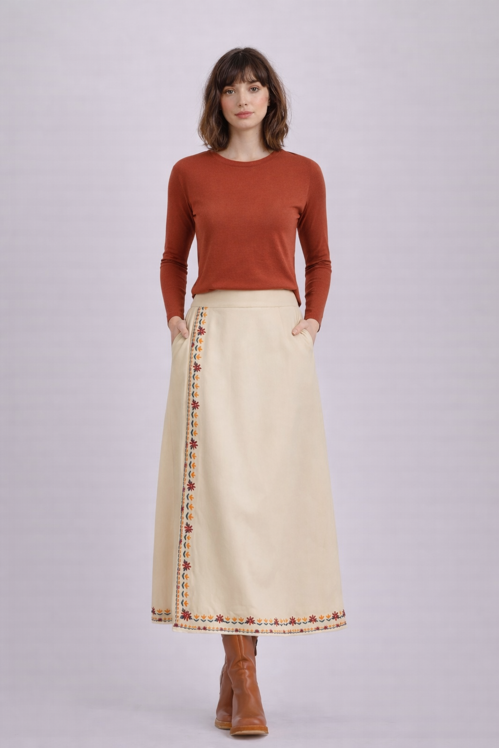 Embroidered Wrap Skirt - Out of the Blue