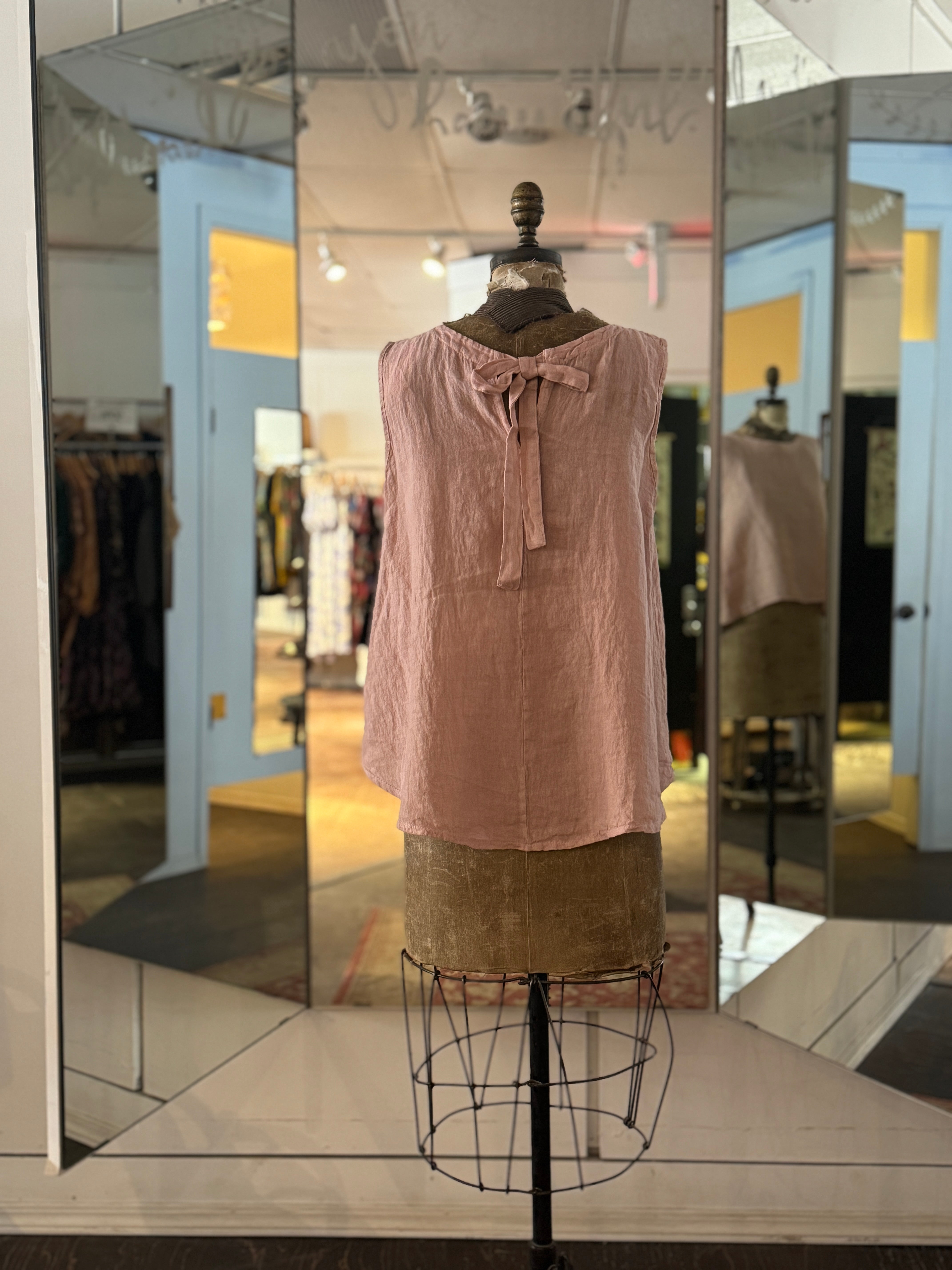 Bow Back Linen Top - Out of the Blue