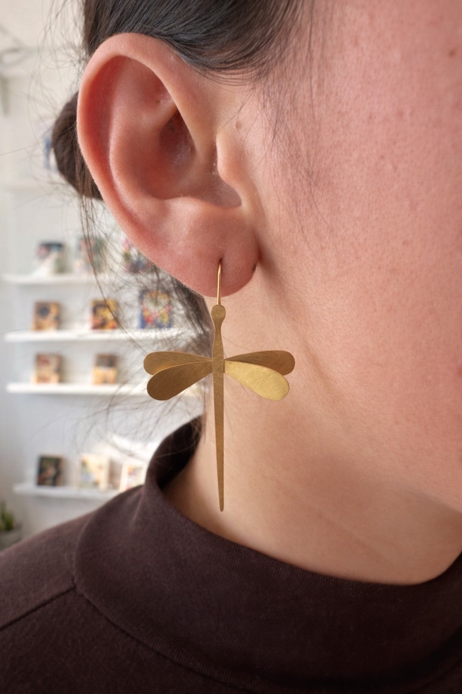 Brushed Gold Dragonfly Earrings - Out of the Blue