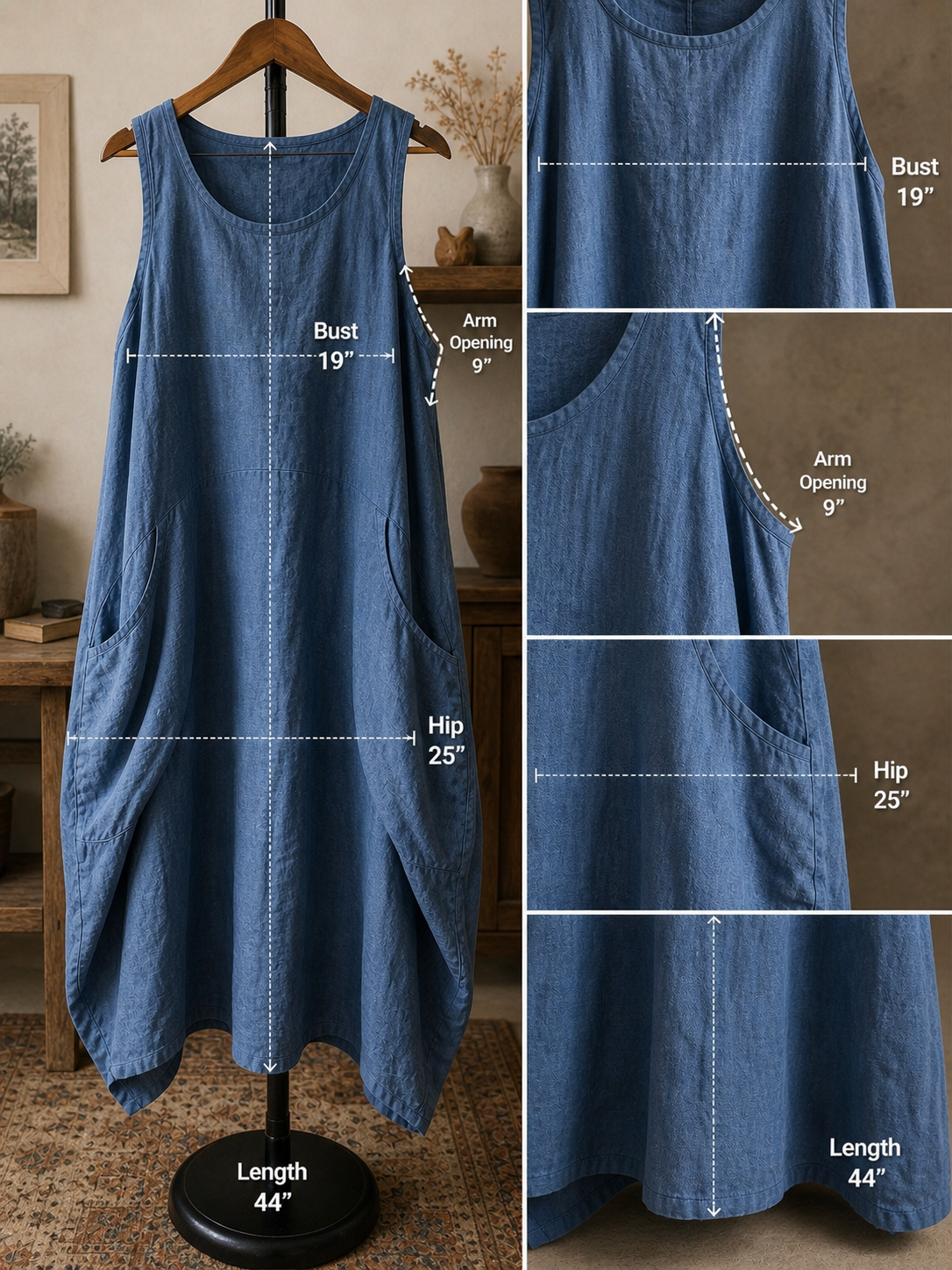 Sleeveless Linen Dress - Out of the Blue