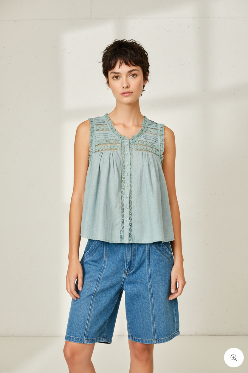 COTTON LACE RUFFLE BLOUSE