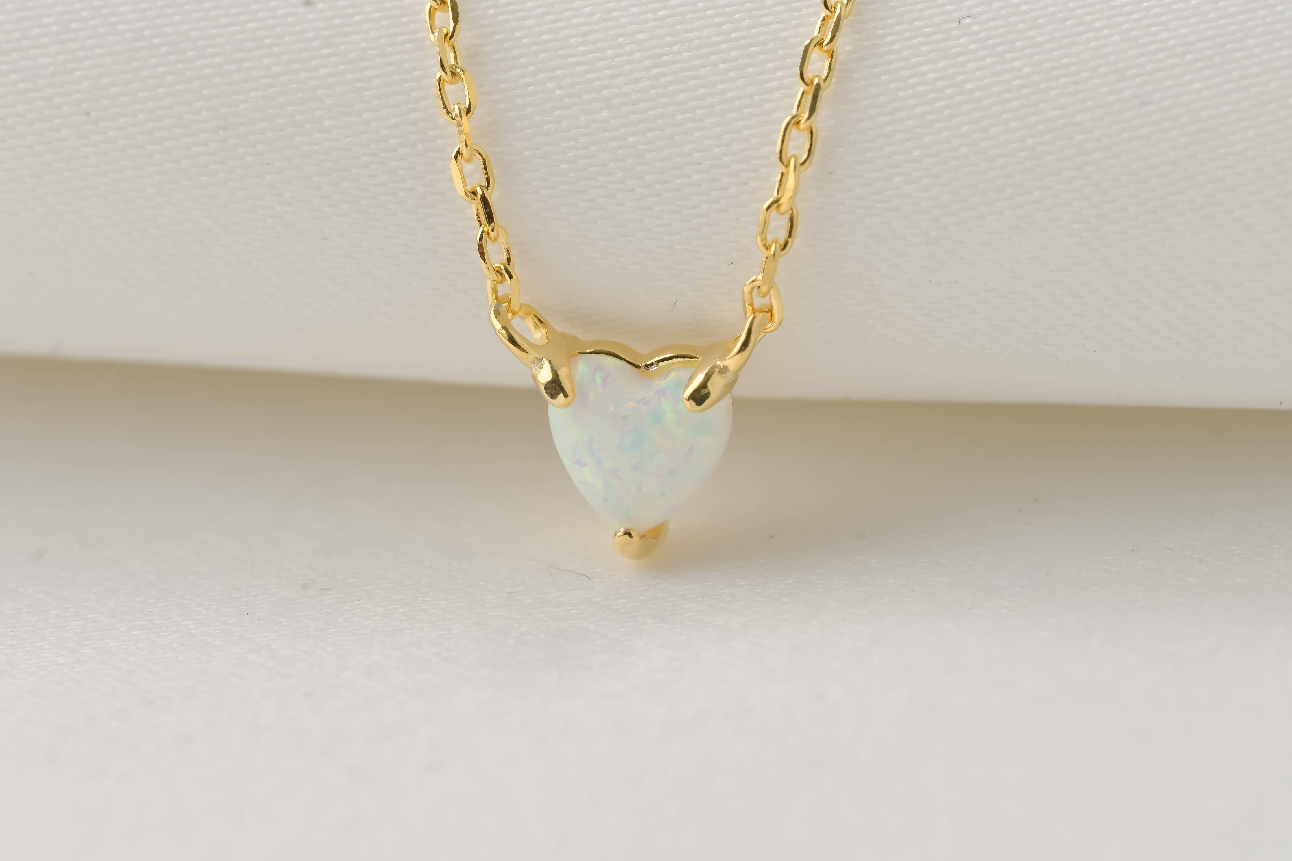 925 Silver Opal Tiny Heart Gold Necklace - Out of the Blue