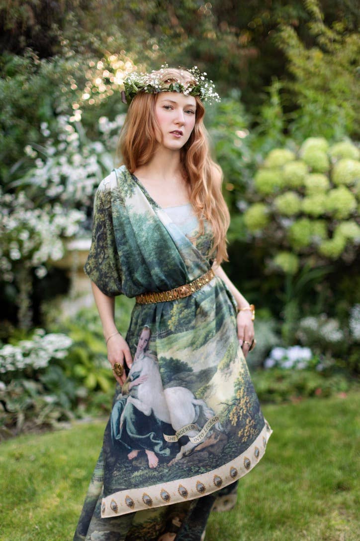 The Mythmaker Bohemian Scarf w/ Landscape & Unicorn Print - Out of the Blue