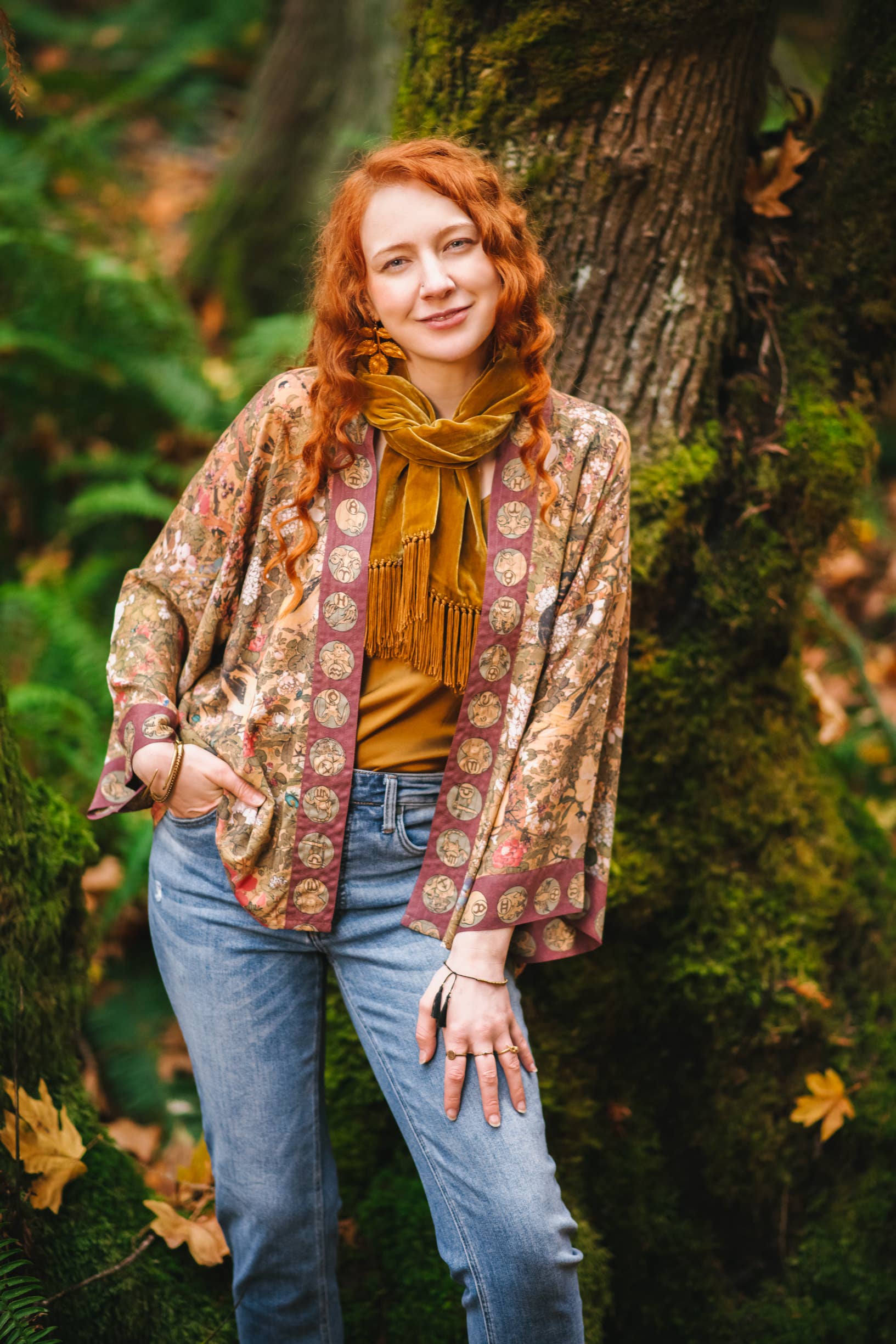 Dreamweaver Cropped Bamboo Kimono Cardigan with Zodiac Signs - Out of the Blue