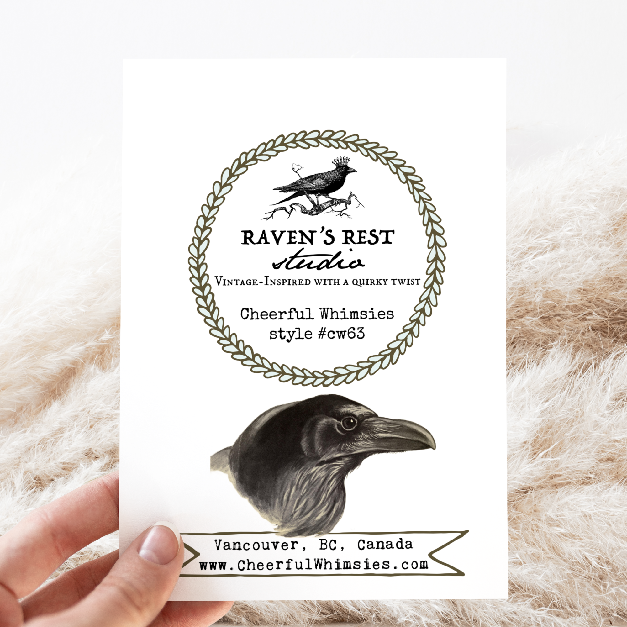 Greeting Card. Vintage Raven With Purple Flowers