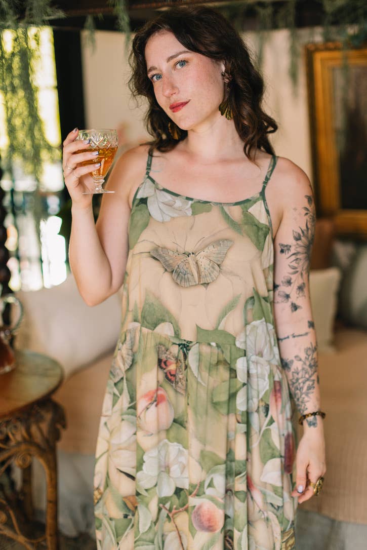 Fleur De Soleil Bohéme Maxi Slip Dress w Florals & Butterfly - Out of the Blue
