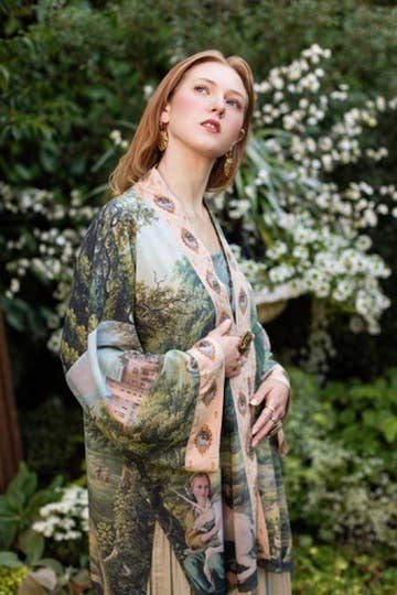 The Mythmaker Matinée Duster Kimono w/ landscape & unicorn - Out of the Blue