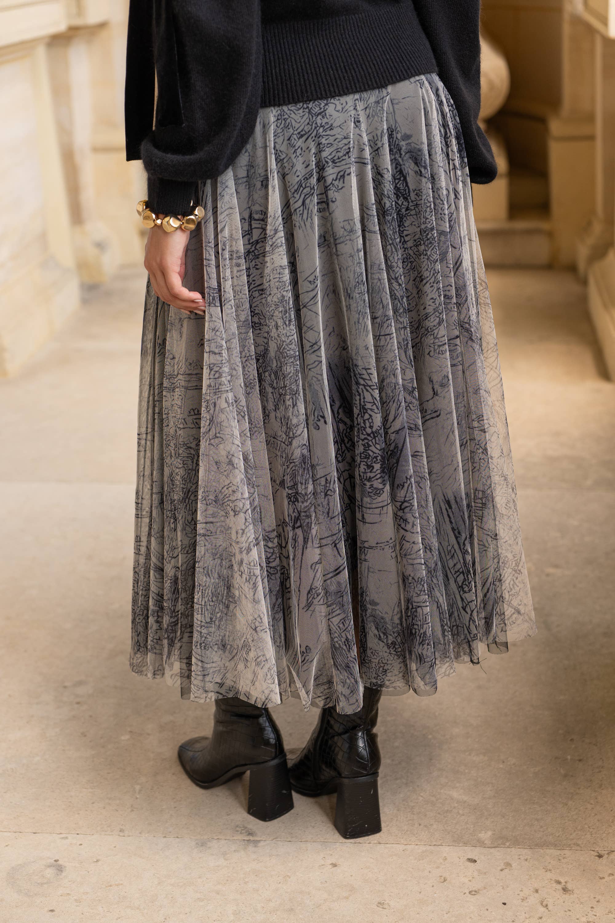 Amber skirt in toile de Jouy printed tulle - CK08202-1: Navy Blue / 2 S/M - 2 M/L - Out of the Blue