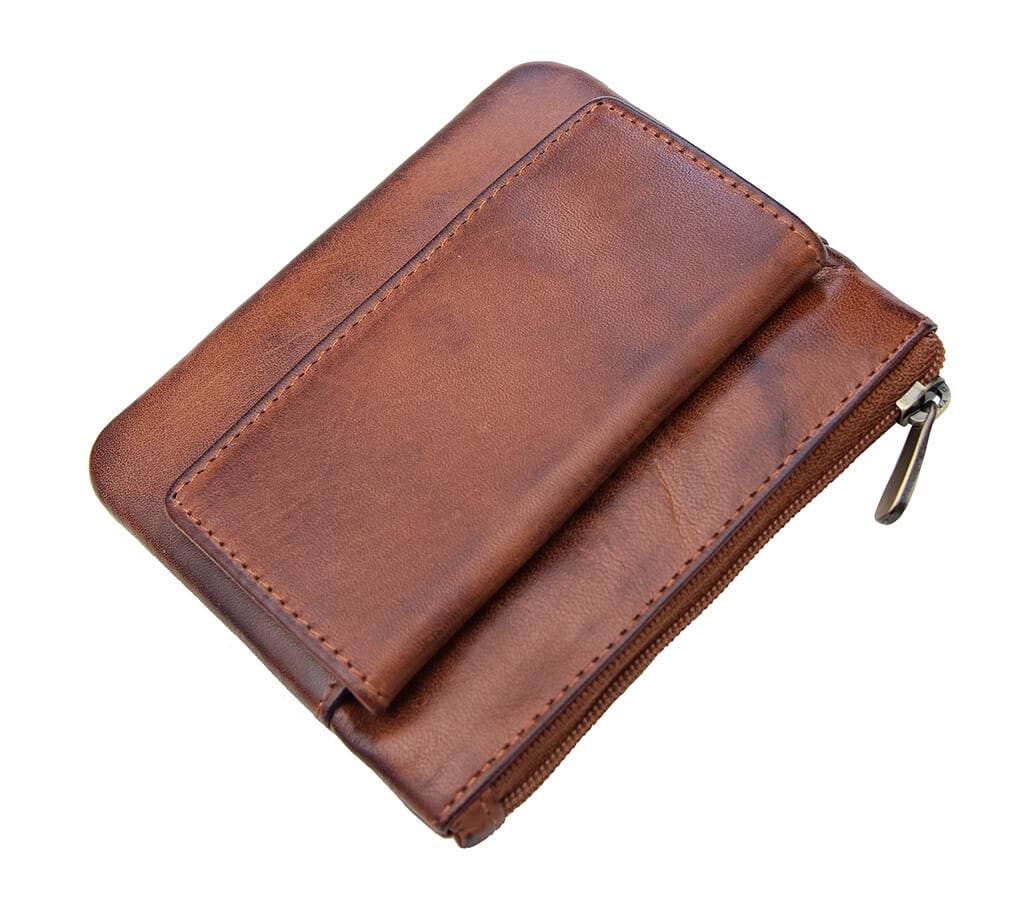 Ridgeback Leather Zip Top Coin Pouch - 6450: Brown - Out of the Blue