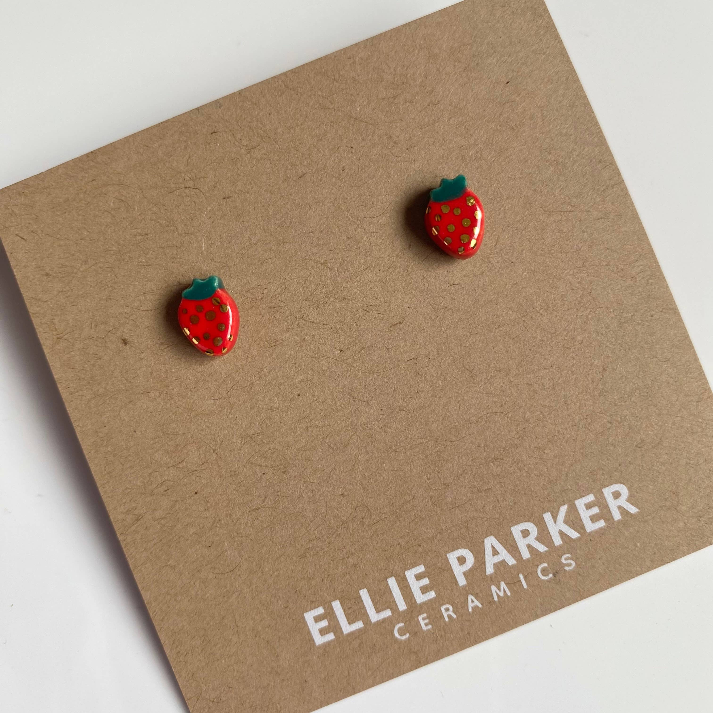 Strawberry Ceramic Clay Stud Earrings - Out of the Blue