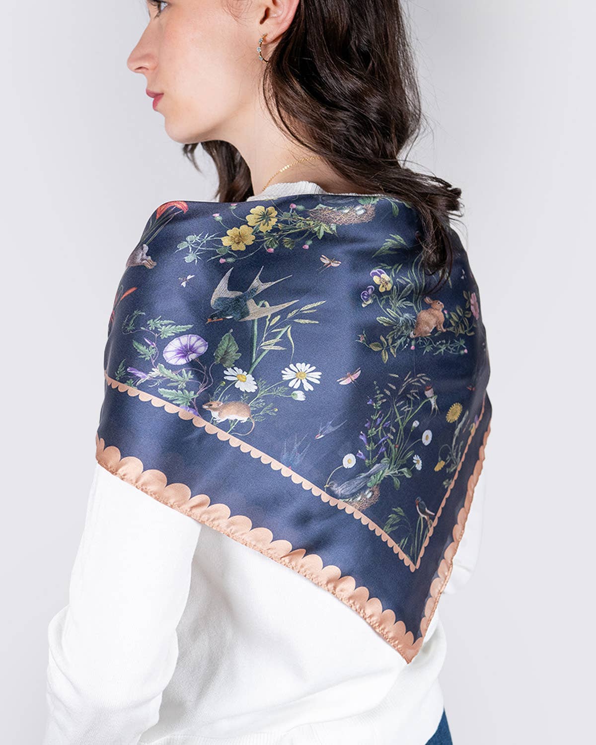 FABLE Navy Running Bunny Toile Square Scarf - Out of the Blue