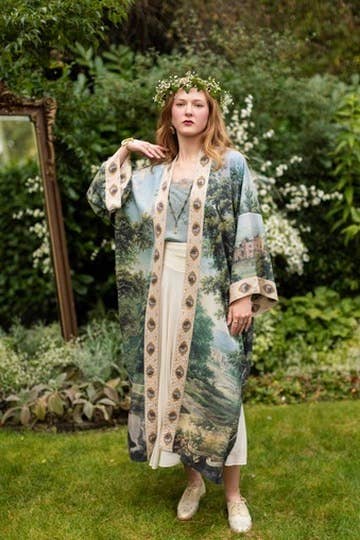 The Mythmaker Opera Duster Kimono Robe w Landscape & Unicorn - Out of the Blue