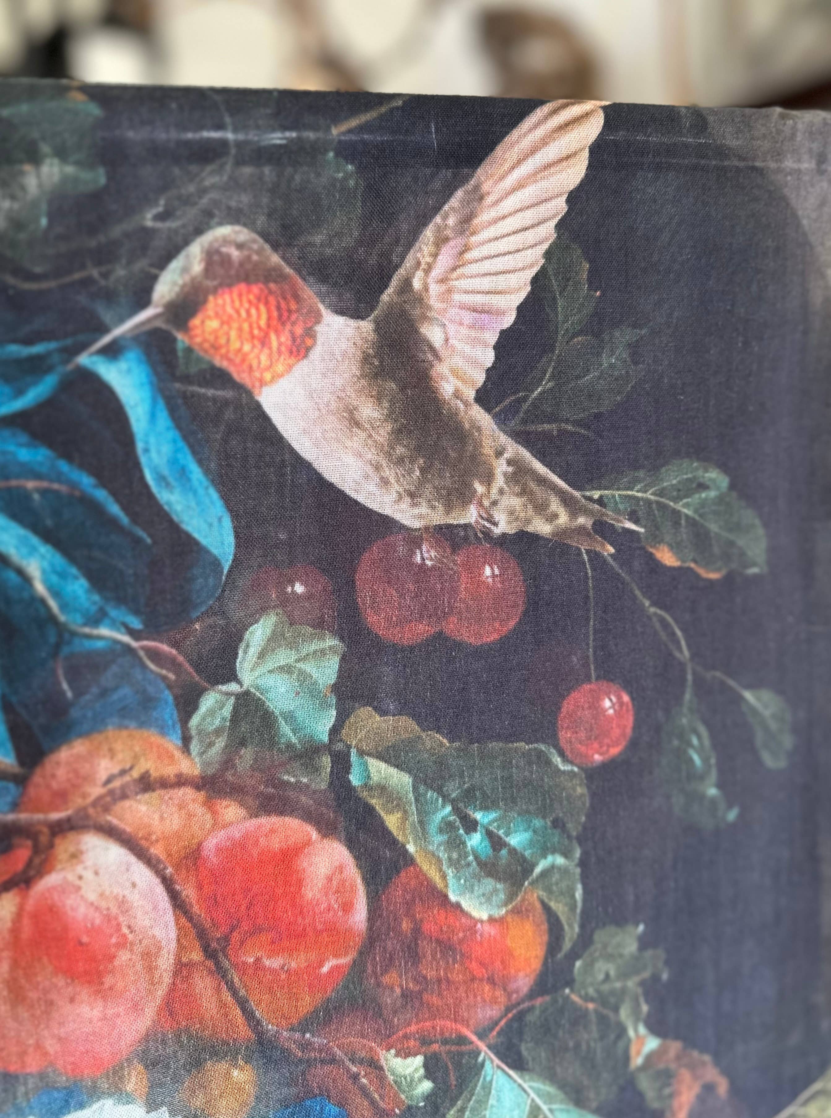 Flight of Fancy Floral Scarf with Hummingbirds - Out of the Blue