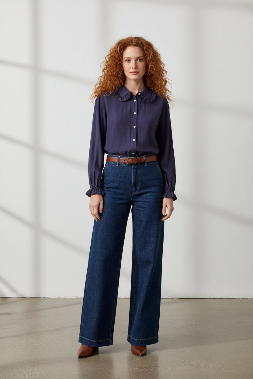 Ruffle Collar Blouse - Out of the Blue