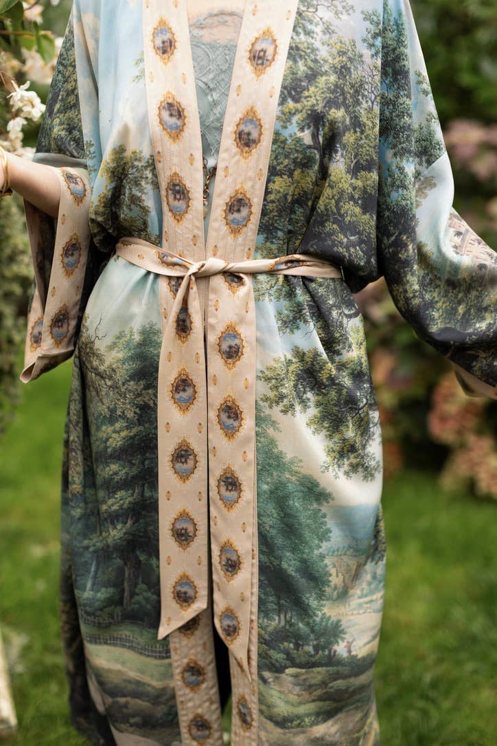 The Mythmaker Opera Duster Kimono Robe w Landscape & Unicorn - Out of the Blue