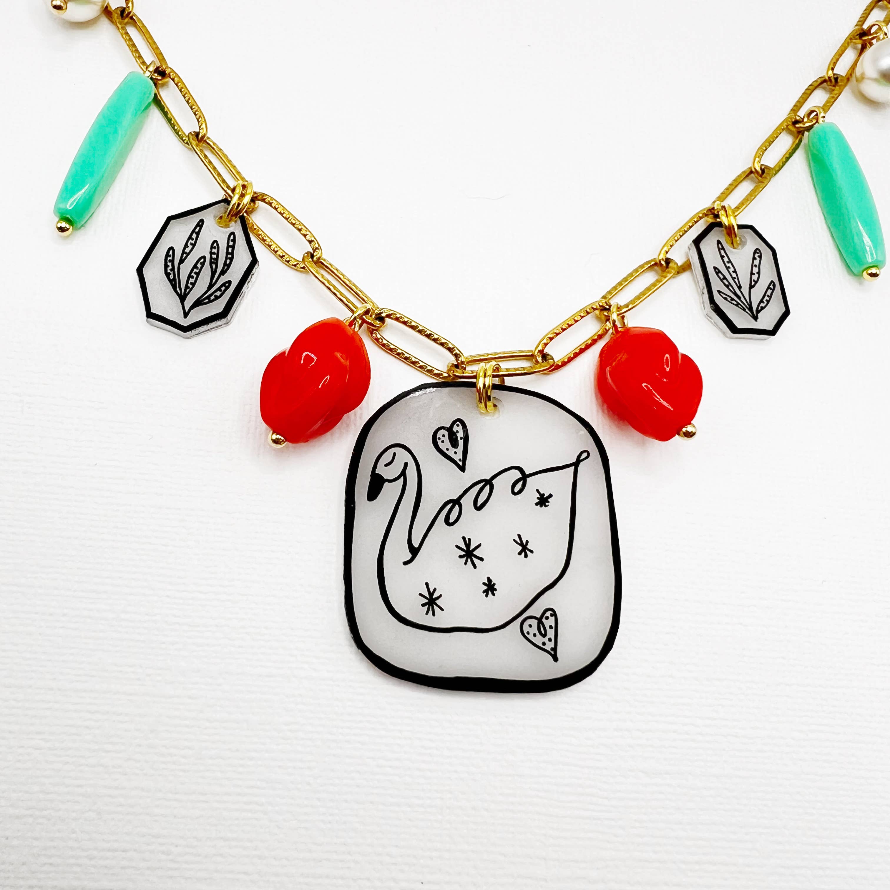 Multi media Charm Necklaces